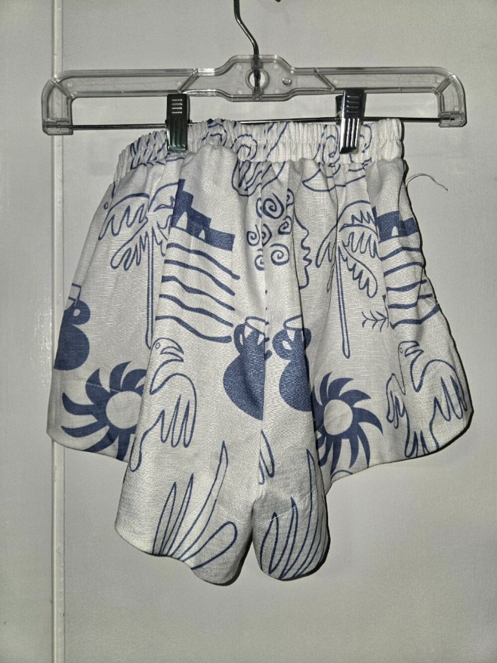 Blue White Mediterranean Print Matching Shirt Shorts Set Size Small Resort Coast - Picture 6 of 7